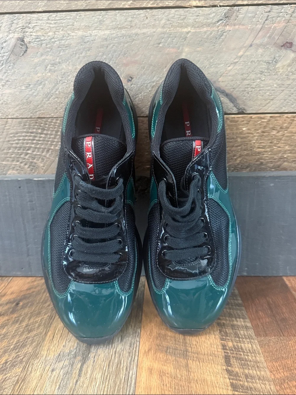 Prada America’s Cup Patent Leather Sneakers Green Black Men’s Size 7UK/8/8.5 US